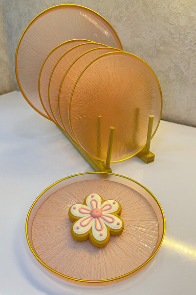 vanilinkitchen Pink Gold Glass Cake Plate Set of 7 – Sparkling Tableware Pres...