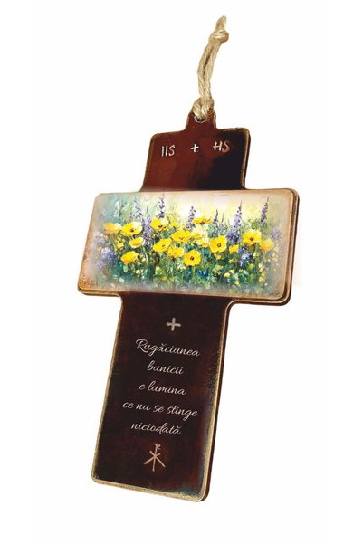 mixartstudio Cruce decorativa din mdf decorata manual, model flori de camp, c...
