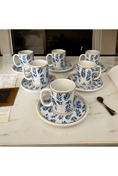 Turkuaz Porselen Krono 6 Kişilik 12 Parça Kahve Fincanı Takımı