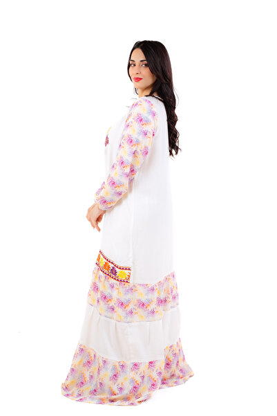 amaan Women's Embroidered Jalabiya Dress, Floral Design with V-Neck, Arabic Dress for special occasions.