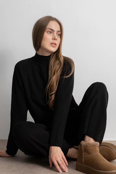 Shophia Set de tricotaje pentru femei cu detalii în relief – negru