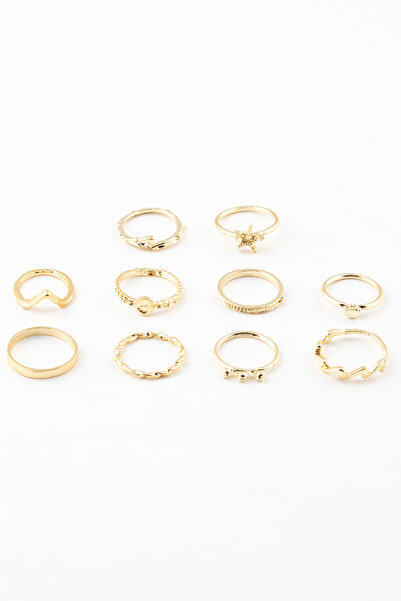 Sortie Aksesuar مجموعة خواتم مكونة من 10 قطع بتصميم وجه الوردة والتموجات 038