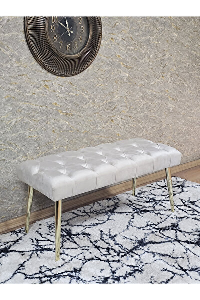 ZAFİR Gold Kaplama Sivriltme Ayaklı 90 cm Puf Bench - Puf - Bench - Kasalı Ot...