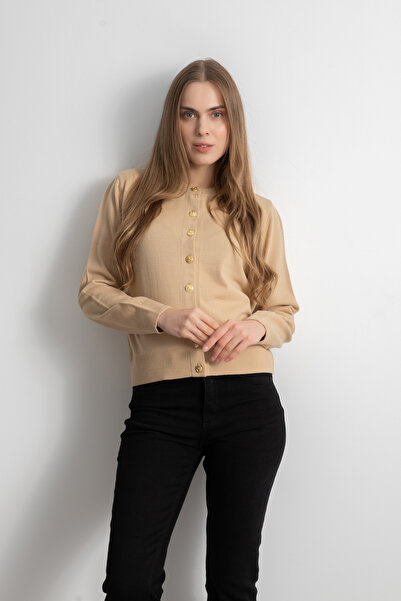 Shophia كارديجان نسائي أساسي بأزرار ذهبية - بيج