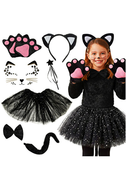 zola 7-piece kitty costume, 3-10 years, 20 cm skirt, ears, paws, wand, bow tie and tail