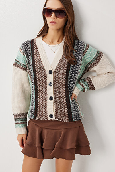 Lovelyİstanbul Soft Textured Patterned Knitwear Cardigan Lrw0009 Stone Brown