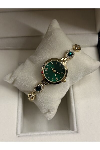 chaoyada ساعة يد بحجر الزمرد الأخضر المستدير في علبة هدايا