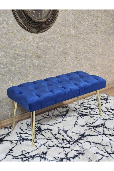 ZAFİR Gold Kaplama Sivriltme Ayaklı 90 cm Puf Bench - Puf - Bench - Kasalı Ot...