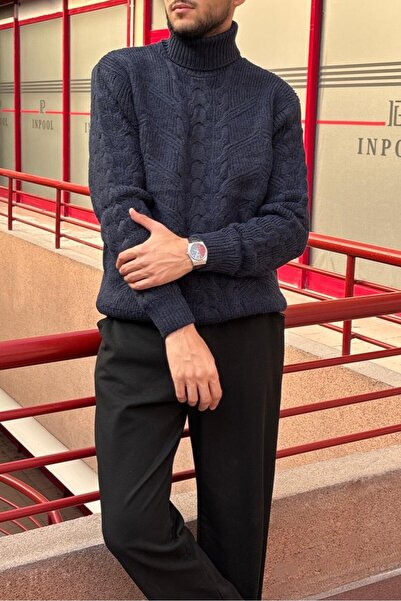 inpool Men'S, Hair Knit, Full Turtleneck, Wool, Old Money Culture, Sweater Pl...