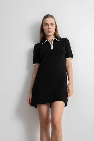 Shophia Women's Polo Neck Zippered Knit Mini Dress - Black