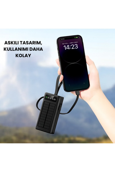SMAYLİNG 30.000 mAh Güneş Enerjili Powerbank – 22.5W Hızlı Şarj, Çoklu USB Çıkış, Dahili Kablo POWERBANK