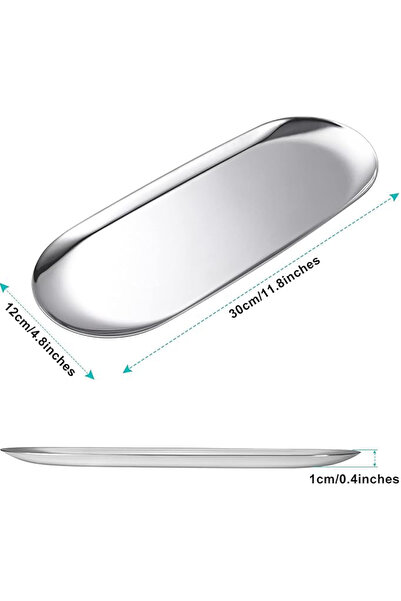 farklı evim Silver Stainless Steel Boat Presentation Plate Set, 6 Pieces Mega Size 30X12 cm