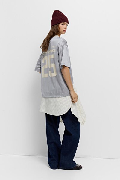 Pull & Bear STWD satin football T-shirt