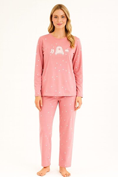Pemilo Set de pijamale pentru femei 19104-2218 cu mâneci lungi din Lycra Sandy PUDRA