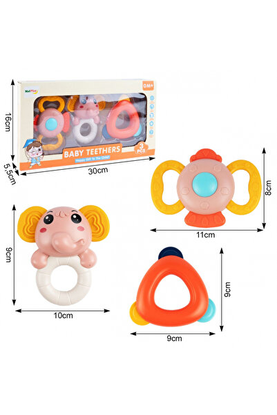 MalPlay Set 3 Jucarii dentitie si zornaitori Elephant multicolor