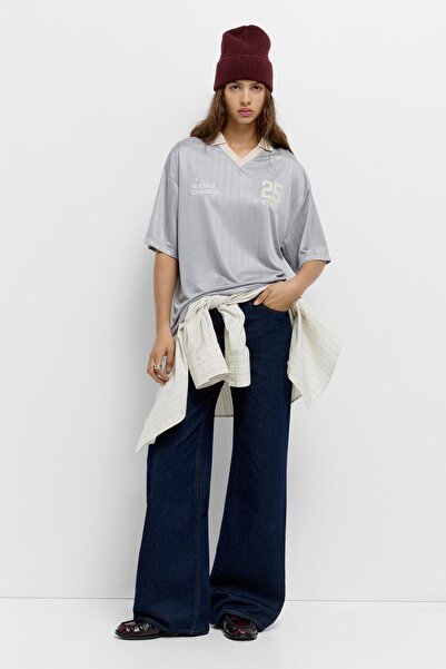 Pull & Bear STWD satin football T-shirt