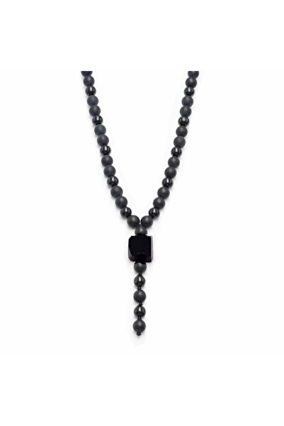 craftmystic Colier cu mărgele de obsidian negru și onix model Y, piatră de obsidian brută accesorizată