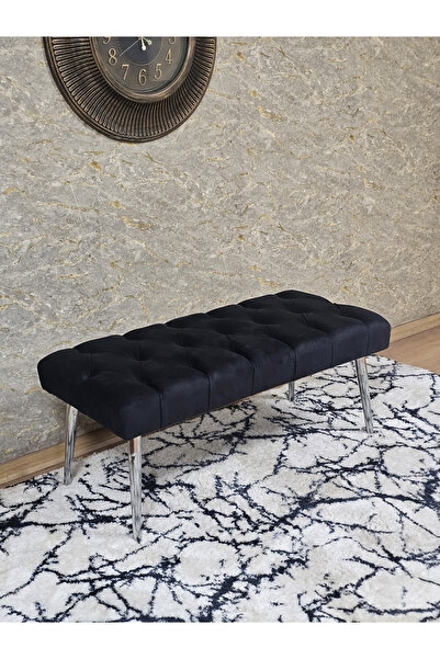 ZAFİR Krom Kaplama Sivriltme Ayaklı 90 cm Puf Bench - Puf - Bench - Kasalı Ot...