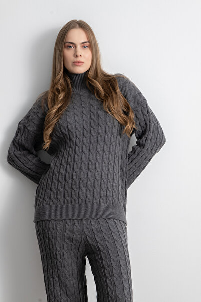 Shophia Knitted Patterned Oversize Women's Knitwear Trousers - Sweater Set