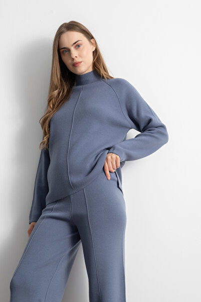 Shophia Set de tricotaje pentru femei cu detalii în relief – Albastru indigo