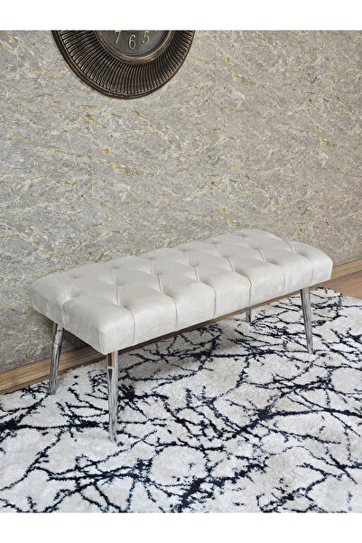 ZAFİR Krom Kaplama Sivriltme Ayaklı 90 cm Puf Bench - Puf - Bench - Kasalı Ot...