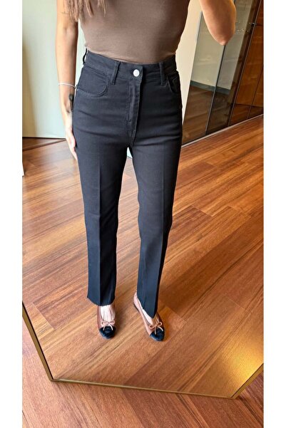 BOLESA GİYİM Siyah Ütü İzli Straight Jean Pantolon