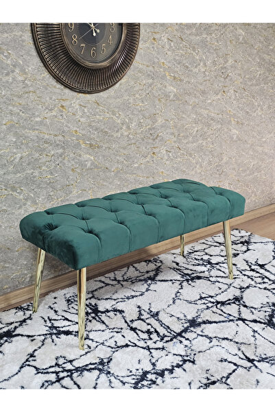 ZAFİR Gold Kaplama Sivriltme Ayaklı 90 cm Puf Bench - Puf - Bench - Kasalı Ot...