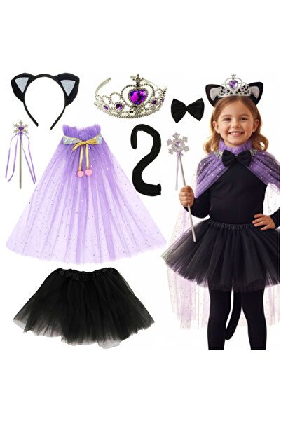 zola 7-piece kitty costume, 3-10 years, 20 cm skirt, crown, ears, wand, cape and tail