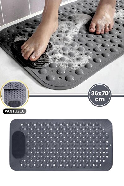 Flora Vantuzlu Dikdörtgen Banyo Duş Kaydırmaz Paspas, Küvet İçi Banyo Zemini Ayak Masaj Halısı (70x36cm)