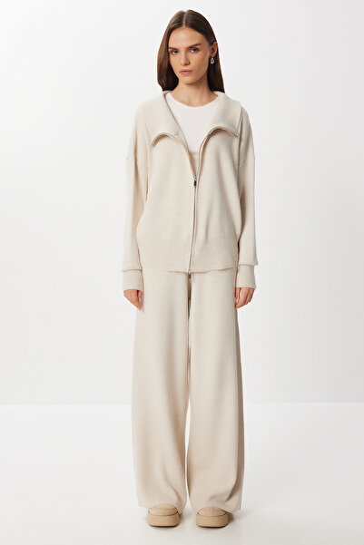 Lovelyİstanbul Fermuarlı Hırka Pantolon Triko Takım LAN0077 TAŞ