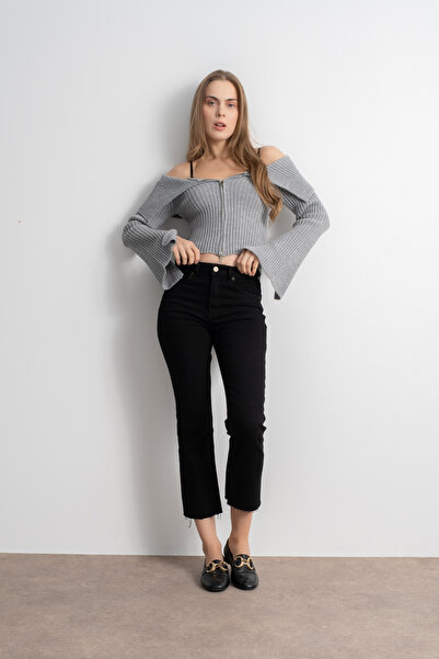 Shophia Women's Double Zipper Ribbed Knit Cardigan - Gray