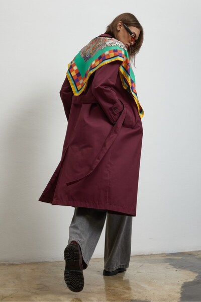 QANU Floriva Uzun Trençkot Bordo