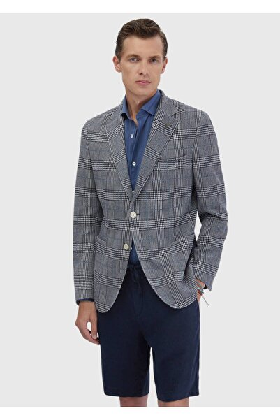 Ramsey İndigo Kareli Shirt Shoulder Slim Fit Pamuk Karışımlı Örme Ceket