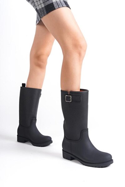 SBronze Kadın Tokalı Diz Altı Çizme Siyah
