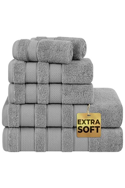 Safi Plus 6-Piece Turkish Cotton Towel Set – 600 GSM, Super Soft & Absorbent, Light Grey