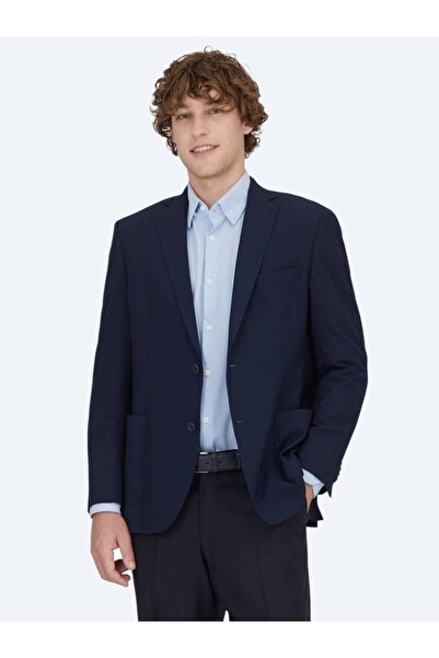 Kip Lacivert Desenli Regular Fit Ceket
