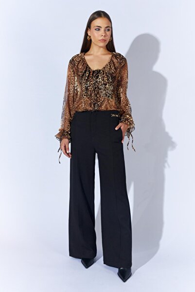 TENA Women's Black 2005 so Buckled Wide Leg Trousers