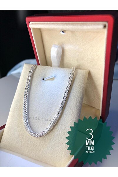 GWOMA Erkek Gümüş Kolye - 3mm Tilki Kuyruğu Beyaz Parlak • Işıklı Kutuda Sevg...