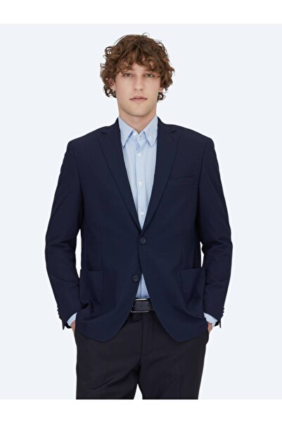 Kip Lacivert Desenli Regular Fit Ceket