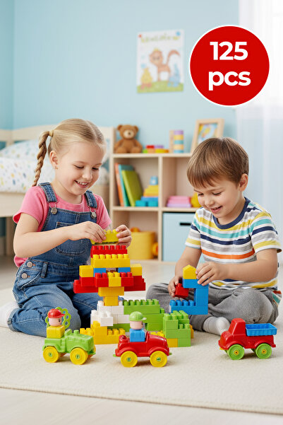 hak-iş oyuncak İnşaatçı Yapı Seti – 125 Parça Renkli Blok Oyuncak Seti (Araç ...