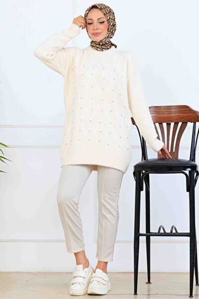 benguen Πλεκτό τούνικ με πέτρινη λεπτομέρεια S3008 Χρώμα πέτρας