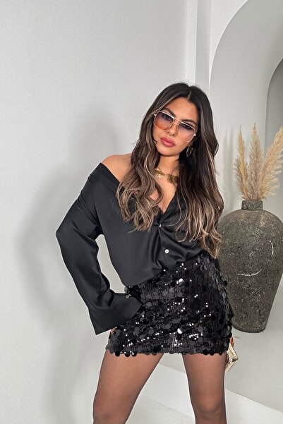 Sohotique By P Pantaloni scurți cu paiete Zr Fusta căptușită Negru