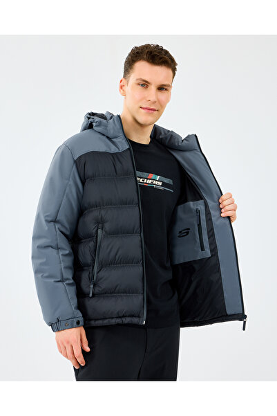 SKECHERS M Padded Jacket Erkek Gri Mont S242033-3998