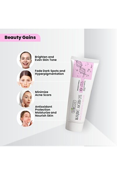 BIOCOS Kojic Acid Cream for Dark Spots & Hyperpigmentation Skin Brightening & Acne Scar Removal 2Pack 50gm