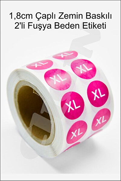 Çılgın Etiket FUŞYA RENK Beden Sticker 1,8cm Yuvarlak Zemin Baskılı 2'li Stik...