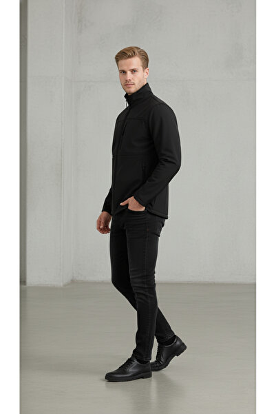 ENZİM JEANS Men's Softshell Jacket with Fleece Inside Waterproof Windproof Outdoor Jacket