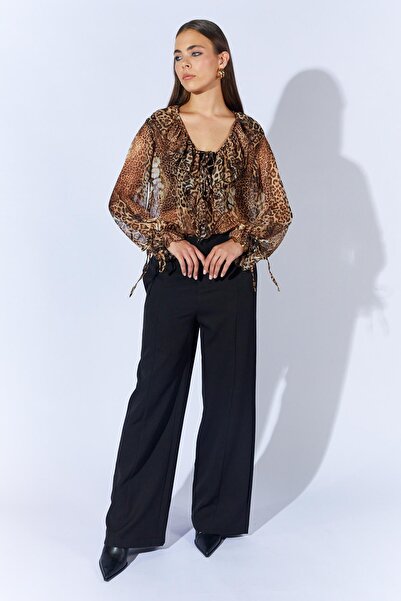 TENA Women's Black 2005 so Buckled Wide Leg Trousers