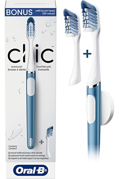 Oral-B Procter & Gamble Clic Toothbrush, Alaska Blue, with 2 Replaceable Heads and Magnetic Toothbru
