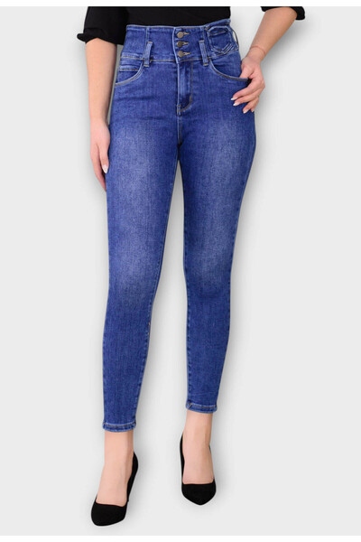 Elis Fashion Women's Blue Skinny Jeans with High Waist Corset Type