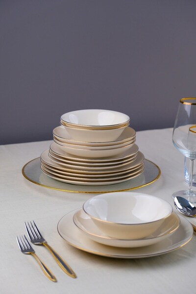 tabakevi Tabak Evi Porselen Chic Altın Yaldız Yemek Takımı 24 Parça 6 Kişilik